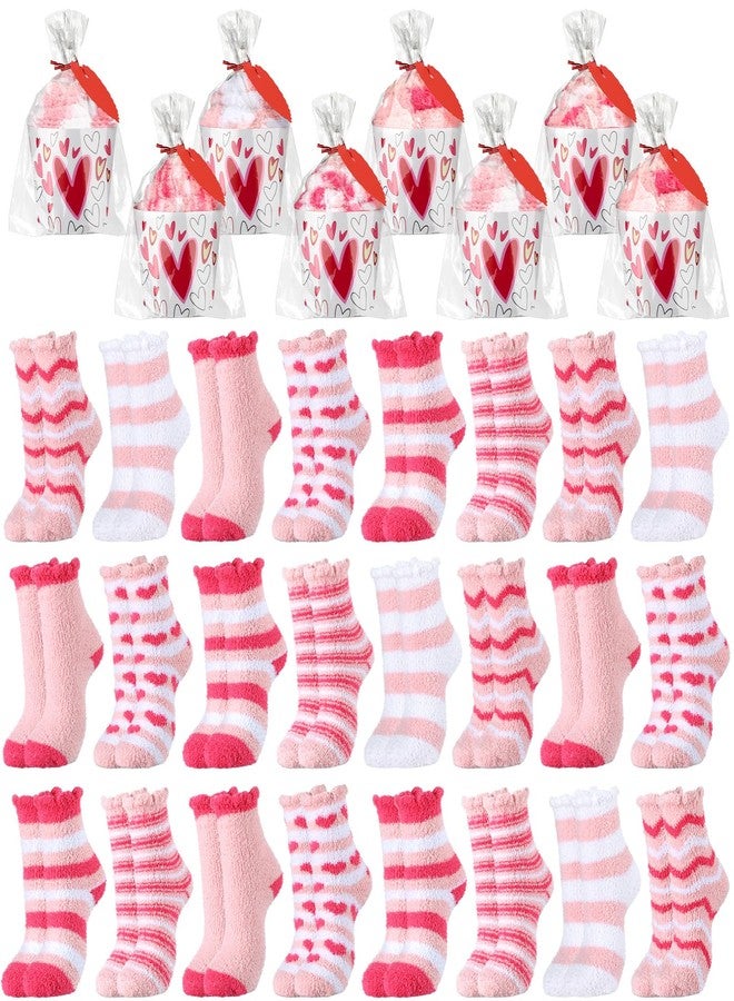 Cozypower 24 Pairs Valentine Fuzzy Socks Bulk for Women Valentines Gift Cupcake Socks DIY Gift Fluffy Fleece Thick Sock(Heart,Pink and White) - Image 1